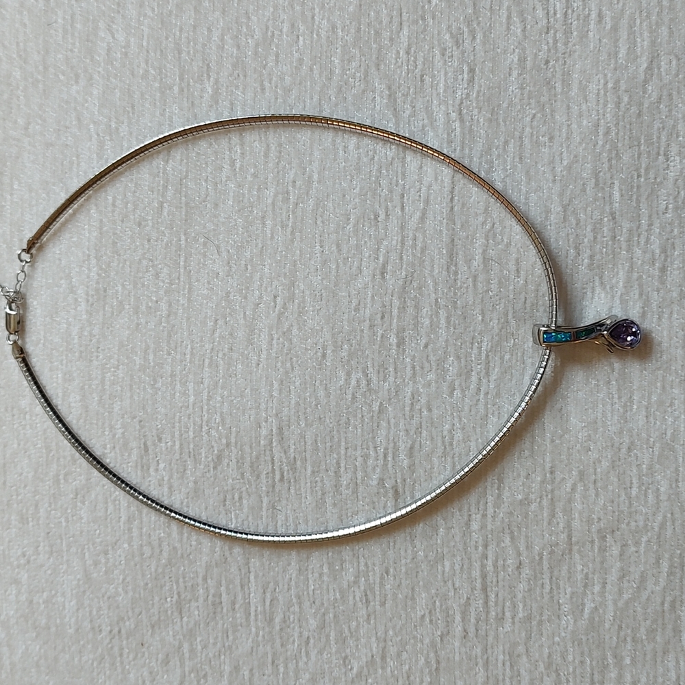 💲 SALE 💲⭐ Authentic SS Omega Chain AND Amethyst/Opal Pendant ⭐ - Picture 4 of 7